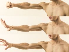 three different images of a man's arms and chest