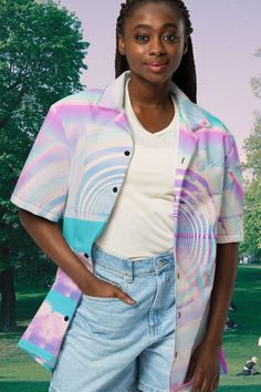 Vaporwave Pastel Button up Shirt Pixel Art Cloud Shirt Button Down Trippy Summer Top Psychedelic Holiday Clothes - Etsy Slovakia Cloud Shirt, Holiday Clothes, Frutiger Aero, Summer Styles, Shirt Button, Pastel Rainbow, Slovakia, Summer Top, Button Up Shirt