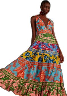 Colorful Floral Print V-neck Dress, Multicolor V-neck Floral Dress With Vibrant Print, Vibrant Green V-neck Maxi Dress, Vibrant Green Floral Print Maxi Dress, Multicolor Floral Patchwork Dress For Garden Party, Multicolor Floral Patchwork Maxi Dress For Spring, Spring Multicolor Floral Patchwork Maxi Dress, Bohemian Multicolor Floral Dress For Vacation, Multicolor Bohemian Floral Dress For Vacation