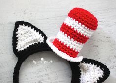 a crocheted cat in the hat headband