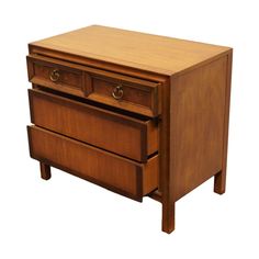 a wooden dresser with two drawers on one side and an open drawer on the other