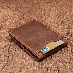 Handmade Men's Leather Wallet Vintage Brown Card Holder For Travel, Handmade Brown Rectangular Wallet, Handmade Classic Wallet, Vintage Bifold Bags With Card Slots, Vintage Brown Rectangular Card Holder, Classic Bifold Coin Purse For Gift, Classic Bifold Coin Purse As Gift, Vintage Trifold Wallet With Coin Pocket As Gift, Vintage Brown Card Holder As Gift