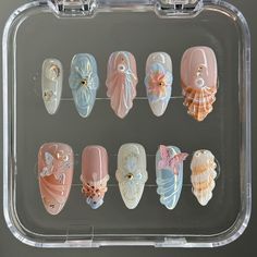 3D Sculptured Flower Seashell Press on Nailmermaid Butterfly Nailshand Made/faux Acrylic Nails/ Gel Nails/press on Nail - Etsy Nail Type, Almond Nail, Nail Length, Womens Nails, Makati, 3d Nails, Nail Kit, Flower Nails