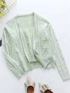 Green Knit Cardi, Suspenders For Women, Cardigan Set, Streetwear Shorts, Jacket Sweater, Short Cardigan, Green Cardigan, Winter Sweater, Selling Clothes