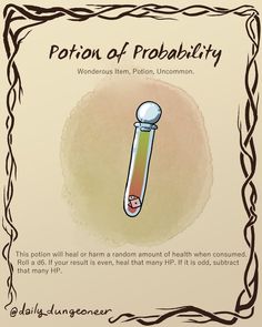 a poster with the words portion of probability on it's side