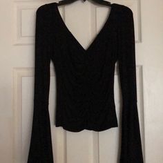 Free People. Black. Bell Sleeve Top. Never Worn! Black V-neck Top For Night Out, Fitted Casual Tops For Going Out, Black Long Sleeve Tops For Going Out, Fitted Black Top For Fall, Black Tops For Going Out In Spring, Edgy Tops For Going Out In Fall, Casual Fitted Black Blouse, Casual Black Fitted Blouse, Casual Black Blouse For Going Out