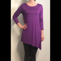 Nwt Women’s Long Sleeve Purple Top With Cute Buttons Detail On One Side And Asymmetrical Hemline. Cute Buttons, Purple Top, Color Purple, Tunics, Tunic Tops, Checks, Womens Tops, Purple, Long Sleeve