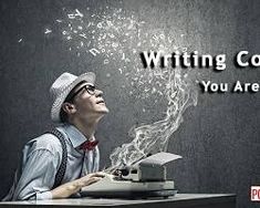 a man sitting at a desk with a typewriter in front of him and the words writing courses you are doing