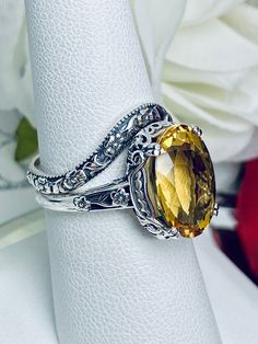 Natural Yellow Citrine Ring with Floral Band Set Sterling Silver Ring /Genuine 5ct Gem Solitaire Vintage Matching [Custom Made] Design#70 Classic Citrine Jewelry With Gemstone Accents, Exquisite Citrine Gemstone Rings, Exquisite Oval Citrine Jewelry, Elegant Citrine Rings With Diamond Cut, Anniversary Citrine Jewelry With Gemstone Accents, Classic Citrine Ring Jewelry, Yellow Oval Crystal Ring For Wedding, Antique Wedding Jewelry With Gemstone Accents, Antique Jewelry With Gemstone Accents For Wedding