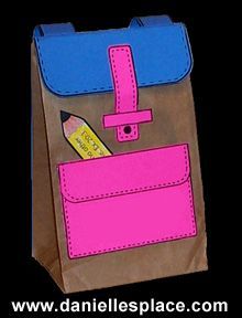 a brown paper bag with pink and blue handles