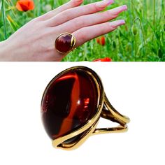 Spectacular ring handcrafted with sterling silver covered 14ct. gold and natural Baltic amber.Fabulous big cherry amber stone (like drop of red wine ) fitted in beautiful gold setting.This gorgeous jewellery suitable for everyday end evening wear.Amber stone created by nature over 25 millions years ego, amber attracts good luck, balances emotions, dissolves negative energy. Care Instructions: To maintain your jewellery, wipe gently with a cotton cloth that is soft and clean. Do not soak in water Amber Ring Gold, Casual Rings, Amber Ring, Butterfly Ring, Natural Amber, Everyday Rings, Amber Stone, Red Band, Yellow Stone