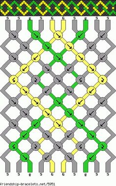 an image of a knitted pattern with green, yellow and grey links on it