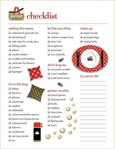 a printable checklist with red and white polka dots on it, including items for the