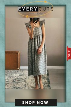 Checked Square Neck Ruffled Camisole Midi Dress Neck Ruffle, Square Neck, Shop Now, Midi Dress, Square