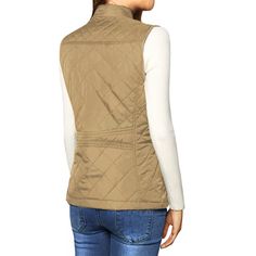 Stay cozy in this padded gilet vest outfitted with a stand collar, slanted front pockets with toggle closures, and utility-chic zipper for a customized fit. It's the perfect layering choice to pair with a long-sleeve top or a high-neck sweater. It is ideal for fall, wear yours for a cute look when out for fun. Team with a plaid shirt and jeans for a simple yet stylish finish. Long Sleeve White Shirt, Padded Vest, Brown Vest, Saddle Brown, White Long Sleeve Shirt, High Neck Sweater, Girls Wardrobe, Vest Outfits, Plaid Shirt