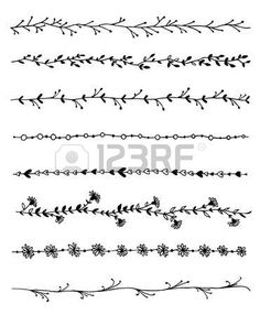 a set of hand drawn floral borders and dividers with flowers, leaves and swirls