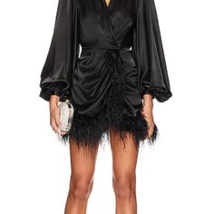 Bronx And Banco. Size: Large Feather Trim Dress, Long Striped Dress, Bronx And Banco, Fringe Mini Dress, The Little Black Dress, Wrap Mini Dress, Mini Dress Formal, Feather Trim, Corset Mini Dress