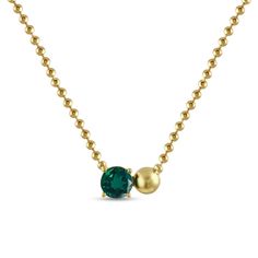 Simple beauty radiates from this dainty toi et moi necklace. Sterling silver with 24K gold plate A 7.0mm green lab-created emerald cozies up to a single polished bead at the center 16.0- to 18.0-inch adjustable bead chain necklace; lobster claw clasp Gold Emerald Round Bead Necklaces, Gold Emerald Bead Necklaces, Green Gold-plated Necklace For Anniversary, Bead Chain Necklace, Lab Created Emerald, Emerald Bead, Bead Chain, Simple Beauty, Necklace Sterling Silver