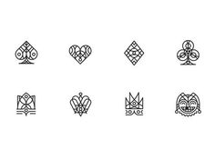 black and white icons on a white background including cards, dices, hearts, diamonds