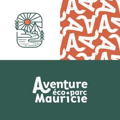 the logo for adventure eco - parc mauriche is shown in red, white and green