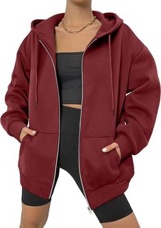 Zeagoo Women's Oversized Zip Up Hoodies Fleece Jacket Casual 2024 Fall Winter Sweatshirts Drawstring Y2K Hoodies Teen Girls - fall jackets Womens Hoodies Casual, Sleeveless Long Dress, Winter Sweatshirt, Girls Wardrobe, Casual Tops For Women, Zip Up Hoodies, Zip Up Sweater