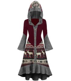 Plus Size Clothes For Women, Vintage Christmas Shirt, Christmas Long Sleeve Shirts, Plus Size Clothes, Hooded Dress, Vintage Gothic, Vestidos Vintage, Knitted Dress, Long Sleeve Shirt Dress