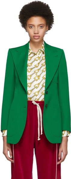 Gucci Clothing, Gucci Outfits, Elegant Outfits, Green Blazer, Buy Gucci, Green Wool, Elegant Outfit, Wool Blazer, Women's Blazer