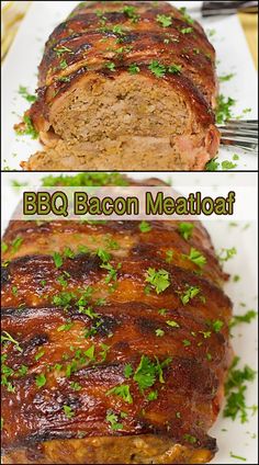 bbq bacon meatloaf with parsley on top