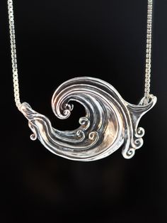 Wave Necklace Wave Art Silver Wave Jewelry Rip Curl Wave Artistic Silver Necklaces With Polished Finish, Unique Sculpted Silver Jewelry, Sterling Silver Necklace With Carved Round Pendant, Silver Carved Round Pendant Necklace, Handmade Silver Wavy Jewelry, Travel Charm Bracelet, Magic Jewelry, Surfer Jewelry, Wave Pendant