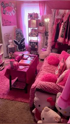 a hello kitty bedroom with pink furniture and accessories