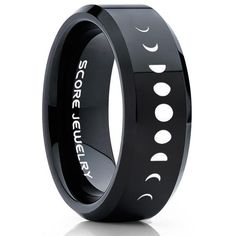 Moon Phases Ring, Moon Ring, Moon Jewelry, Astronomy Ring, Science Ring, Lunar Phases Ring, Lunar Jewelry, Teacher Ring, Black Tungsten Ring Black Moon Jewelry With Sun And Moon Design, Black Moon-shaped Jewelry With Sun And Moon Design, Black Moon-shaped Sun And Moon Jewelry, Symbolic Black Crescent Jewelry, Astronomy Ring, Science Ring, Moon Phase Ring, Lunar Jewelry, Ring Moon