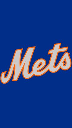 the new york mets logo is shown on a blue background with orange and white letters