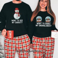 Couple Holiday Outfits, Couple Winter Outfits, Husband Wife Shirts, Couple Sweatshirts, Couple Holiday, Wife Shirts, Couples Holiday, Work Christmas Party, Holiday Outfits Christmas