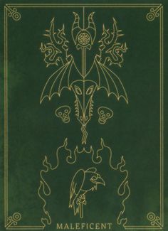 a green book cover with an image of a dragon on it's head and the words maleficent written in gold