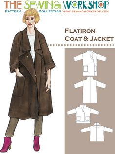 a women's coat and jacket sewing pattern from the sewing workshop, featuring an image of