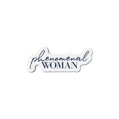 a sticker with the words,'personal woman'in blue ink on a white background