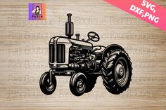 an image of a tractor on wood with the text svg dxf png