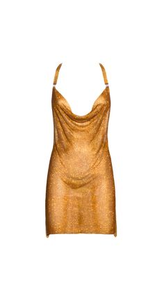 NATALIA DRESS – Allure Beverly Hills Mini Cocktail Dresses, Mini Gold Dress, Feminine Luxury, Nye Dress, Hugging Silhouette, Mini Gold, Glamorous Look, Metallic Fabric, Cowl Neckline