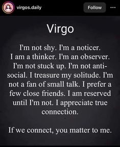 a text message that reads virgo i'm not shy, i'm a noticer