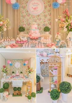 a pink and blue birthday party with lots of decorations