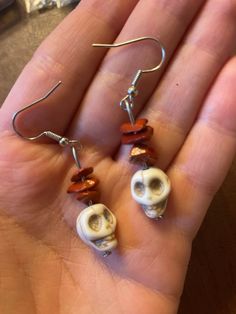 Skulls are a white stone with red Quartz stones on top. Spooky and beautiful.  Perfect for Halloween lovers and lovers of anything spooky!  All my jewelry comes with a gift box. Handmade Gothic White Jewelry, Red Earrings As Halloween Gift, Bohemian Jewelry For Halloween Gift, Red Earrings For Halloween Gift, Bohemian Earrings For Halloween Gift, White Jewelry Gift, Bohemian Halloween Earrings As Gift, Nickel-free Bone Colored Jewelry As Gift, Halloween Skull Jewelry In Bone Color