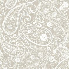 a white and gray paisley wallpaper pattern