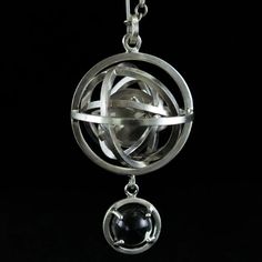 Armillary Sphere Pendant with Quartz – Phetteplace Studio Armillary Sphere, Quartz Sphere, Natural Rock, Crystal Quartz, Rock Crystal, Crystal Ball, Sterling Silver Chains, Quartz Crystal, Silver Chain