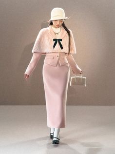 ❤︎ Ribbon West Cape Jacket + Title Long Skirt [Reservation Product]❤︎ Cold Fashion, Elegant Outfit Classy, Cape Jacket, White Skirt, Pink Skirt, White Jacket, Girly Outfits, Winter Fashion Outfits, Looks Vintage