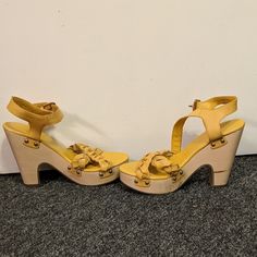 Never Been Worn High Heeled Sandals With A Knotted Top Gap Shoes, Yellow Sandals, Wedge Boots, High Heel Boots, High Heel Sandals, Wedge Sandals, High Heel Shoes, Heeled Boots, Womens Sandals