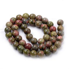 Natural Unakite Bead Strands, Round, Green Color. Semi-Precious Gemstone Beads for Jewelry Making. These Beads are Great for Stretch Bracelets.  Size: 8mm in diameter, hole: 1mm; approx. 45pcs/strand, 15 inches long. bead lot Unakite Jasper, Jewelry Making Project, Large Hole Beads, Rhinestone Bead, Jasper Stone, Polymer Clay Beads, Beads For Jewelry Making, Beads For Jewelry, Bead Strand