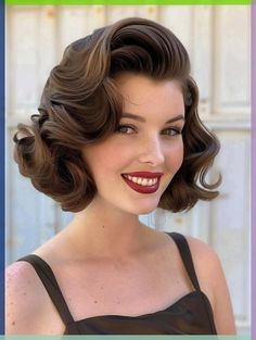 Discover the hottest vintage haircuts for 2024, from glamorous 1920s finger waves to bold 1970s shags. Embrace classic styles with a modern twist and find your perfect look with our Pinterest-inspired ideas. Vintage Mid Length Hairstyles, Retro Shoulder Length Hair, Pin Curl Pattern Short Hair, Short Curly Hair Vintage, Old Hollywood Glam Hair Medium Length, 60 Hairstyles Vintage, Mob Wife Haircut, Old Hollywood Short Hair, Flapper Hair Short