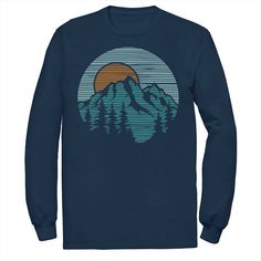 Peak your interest with this men's mountain tee. Crewneck Long sleevesFABRIC & CARE Cotton Machine wash Imported Peak your interest with this men's mountain tee. Licensed Character Peak your interest with this men's mountain tee. Color: Navy. Gender: male. Age Group: adult. Mountain Line Art, Line Art Circle, Graphic Mountain, Mountain Graphic Tee, Mountain Tee, Merch Design, Art Circle, Boys Graphic Tee, Circle Logo