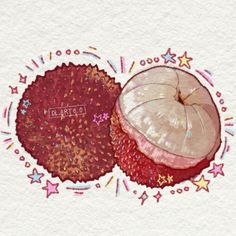 an onion and starburst on a white paper background with the word tasty written in it