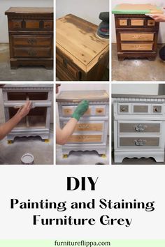 several different types of furniture with the words diy painting and staining furniture grey